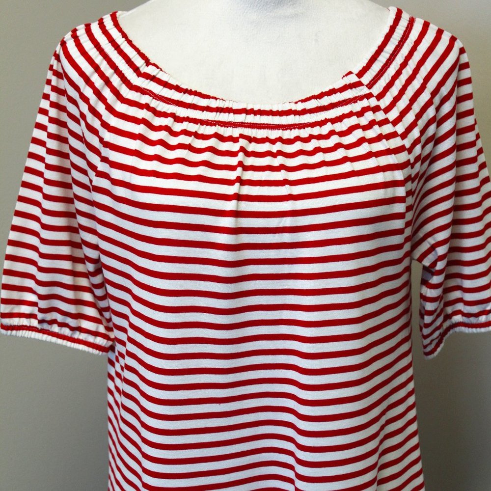 Talbots Red & White Striped Top with Elastic Neckline, SZ Petite Small